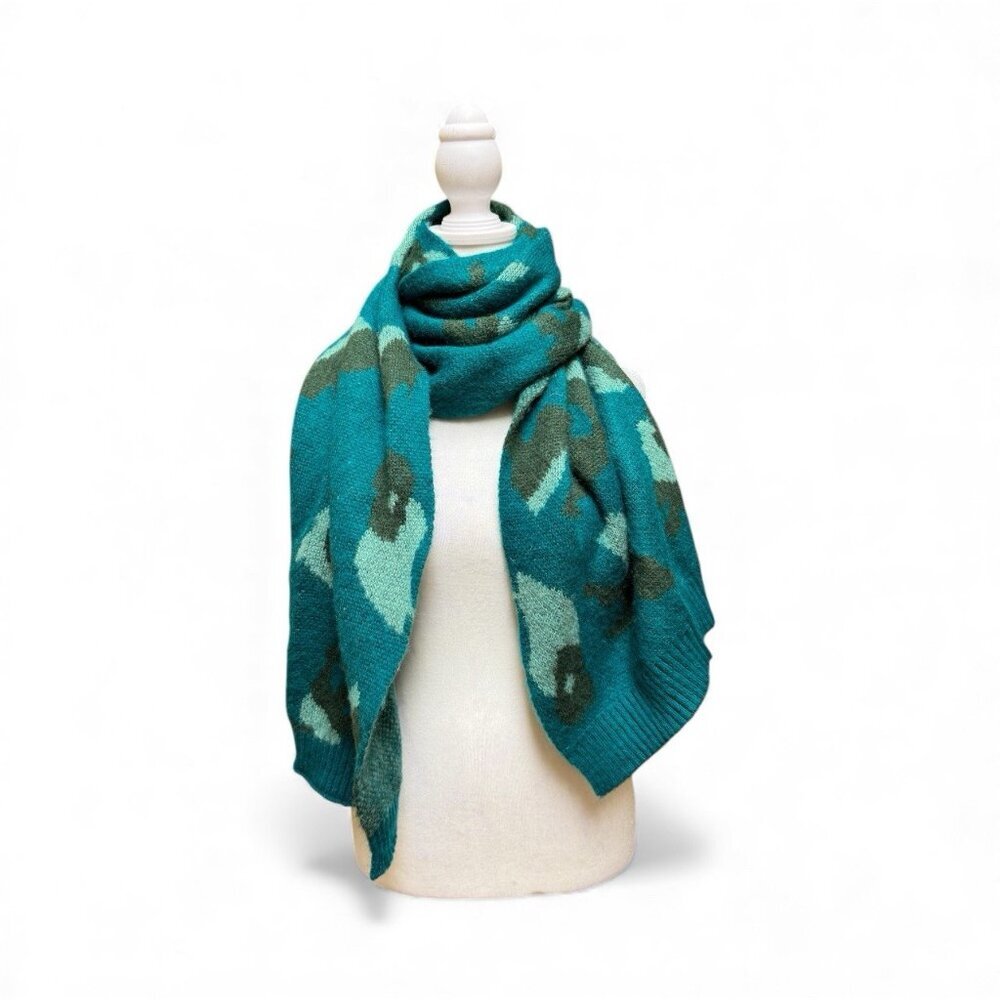 Laundry by Design Teal Camo Knit Scarf O/S Acrylic Soft Cozy Wrap